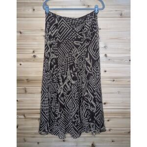 Lauren Ralph Lauren Skirt Womens 14 Brown Printed Silk Skirt Midi